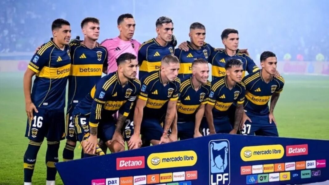 Jugadores de Boca Juniors en partido de Copa Libertadores