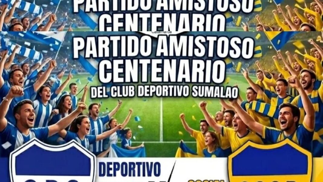 Jugadores de fútbol durante un partido en el estadio Primo Antonio Prevedello, en el marco del centenario del Club Deportivo Sumalao.