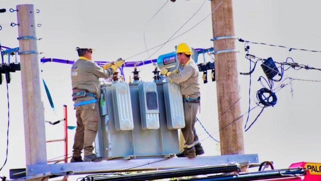 Técnicos realizando mantenimiento en red eléctrica en Catamarca