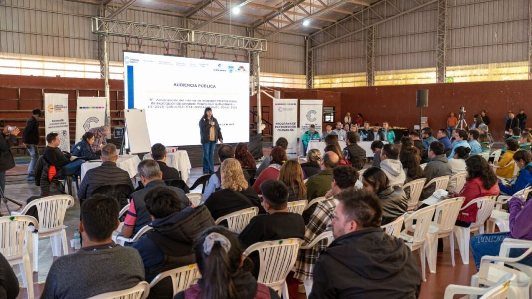 Representación gráfica de una audiencia pública sobre minería en Catamarca