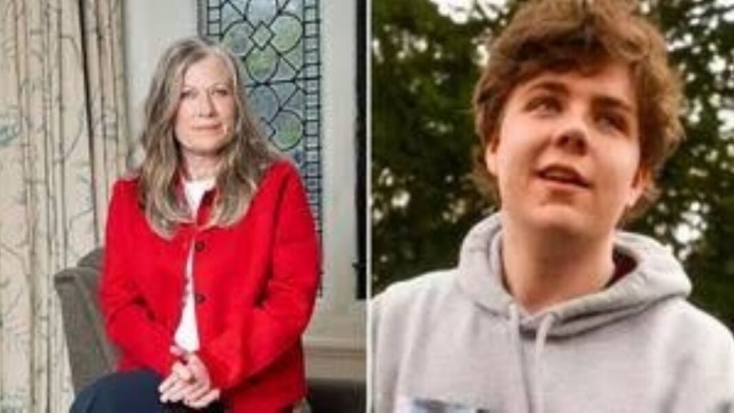 Mujer mayor en clínica suiza con símbolo de eutanasia asistida