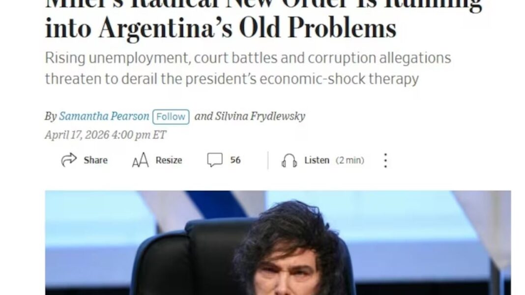 Edificio del diario The Wall Street Journal y bandera de Argentina