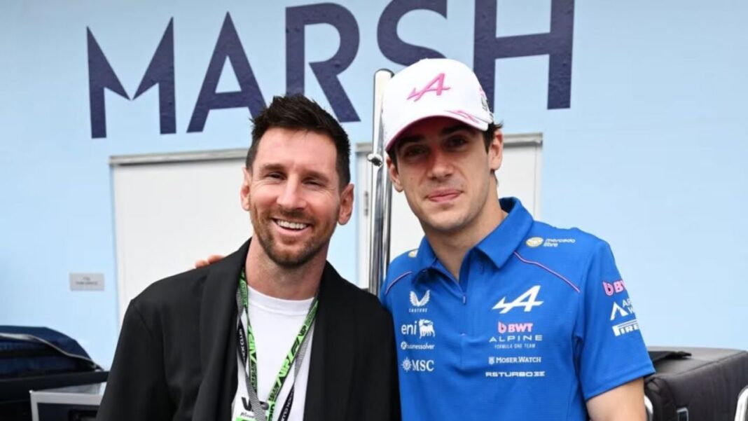 Franco Colapinto y Lionel Messi en el Gran Premio de Miami