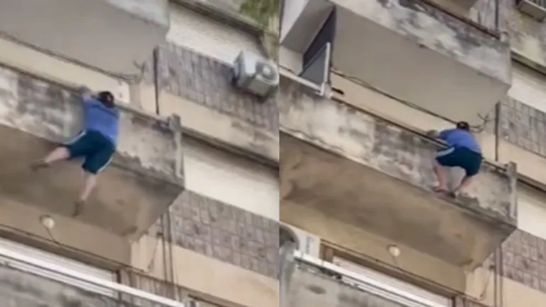 Patrullero con el capot dañado tras amortiguar la caída de un hombre desde un cuarto piso en Rosario
