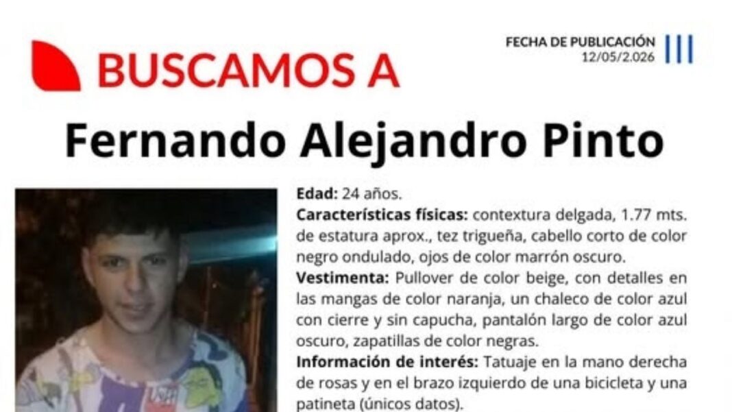Cartel de búsqueda de Fernando Alejandro Pinto, joven desaparecido en Barrio La Victoria, Catamarca