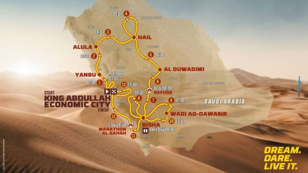 Mapa de la ruta del Rally Dakar 2027 en Arabia Saudita