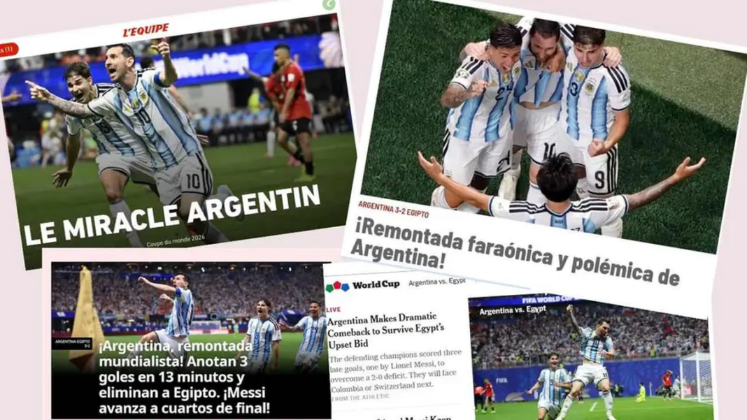 Jugadores de la selección argentina celebrando un gol durante el partido contra Egipto en el Mundial 2026