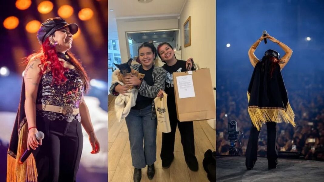 Candu Domínguez luciendo un diseño de Guadalupe Sosa en la Fiesta del Poncho