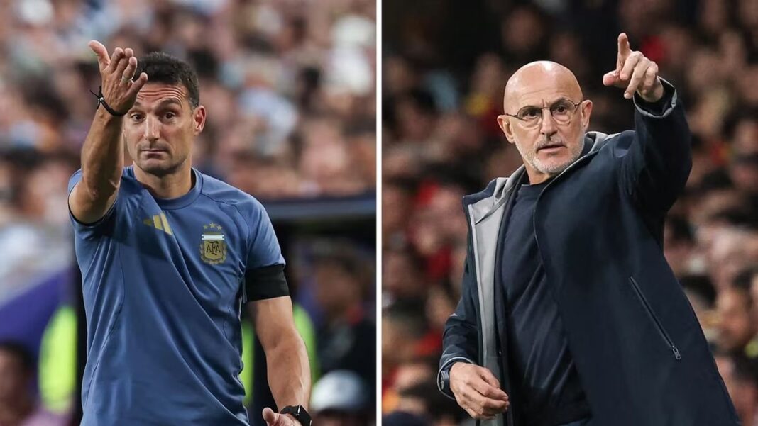 Luis de la Fuente y Lionel Scaloni durante un curso de entrenadores en 2017