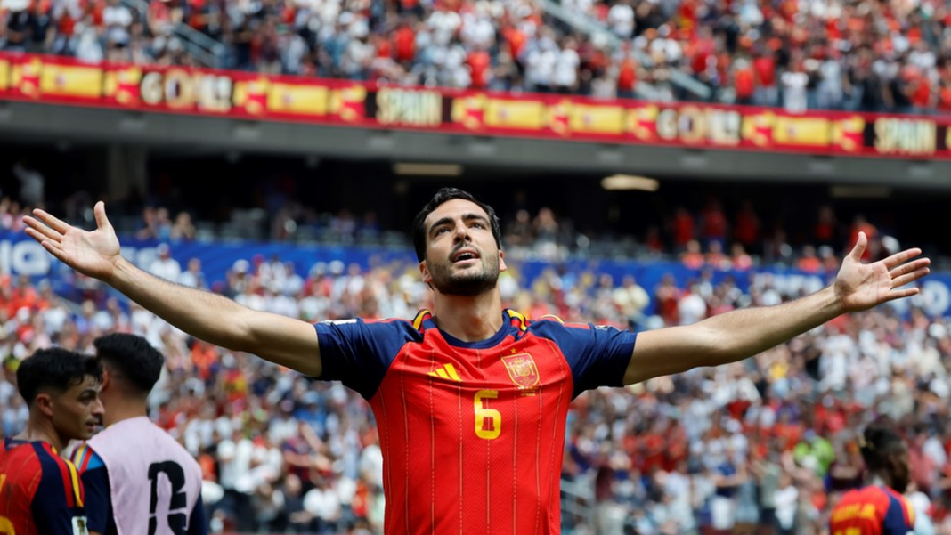 Jugadores de España celebrando el gol de la victoria ante Bélgica en el Mundial 2026