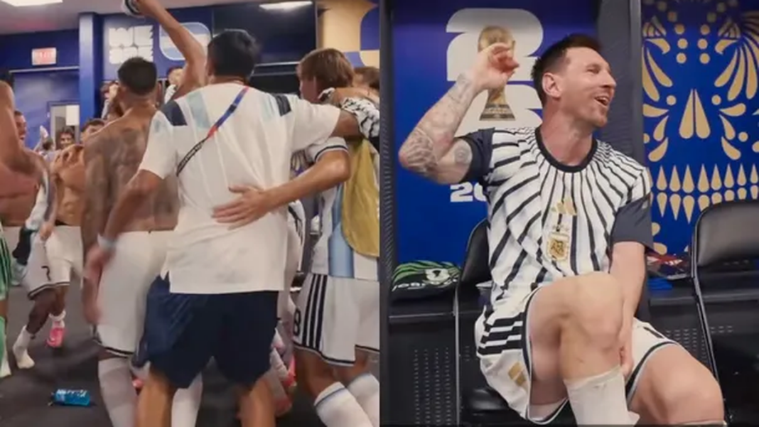 Jugadores de la Selección argentina festejando en el vestuario
