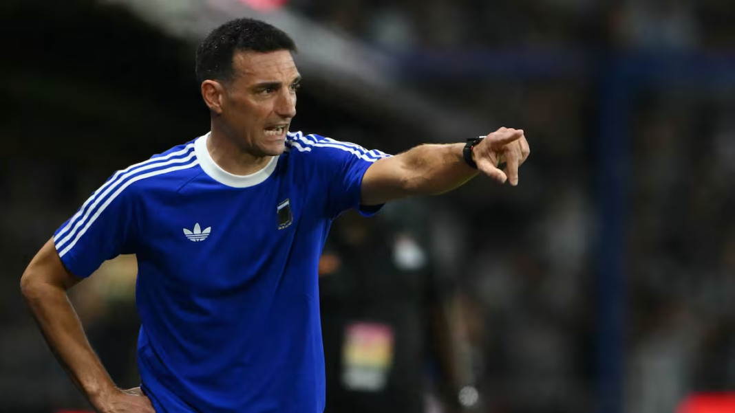 Lionel Scaloni dirigiendo a la Selección argentina