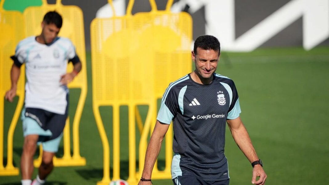 Lionel Scaloni durante un entrenamiento de la Selección argentina