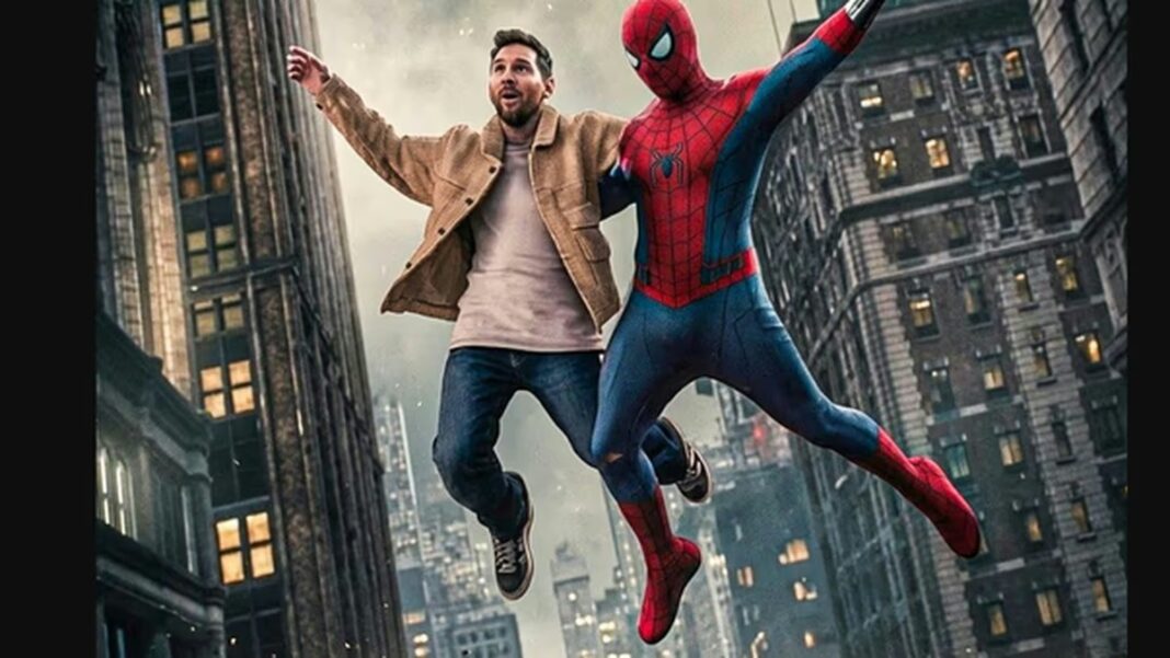 Tom Holland y Lionel Messi en el set de grabación del avance de Spider-Man