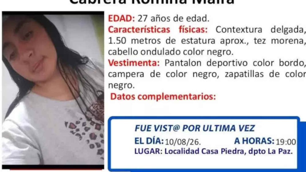 Maira Romina Cabrera, desaparecida desde el 10 de agosto en Casa de Piedra