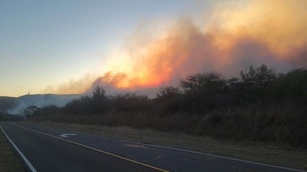 Incendio en la Ruta Provincial 4 con corte de tránsito