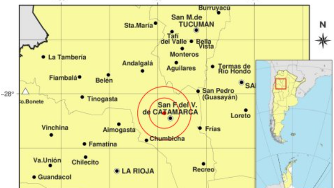 Mapa de ubicación del sismo de magnitud 2.5 en Catamarca