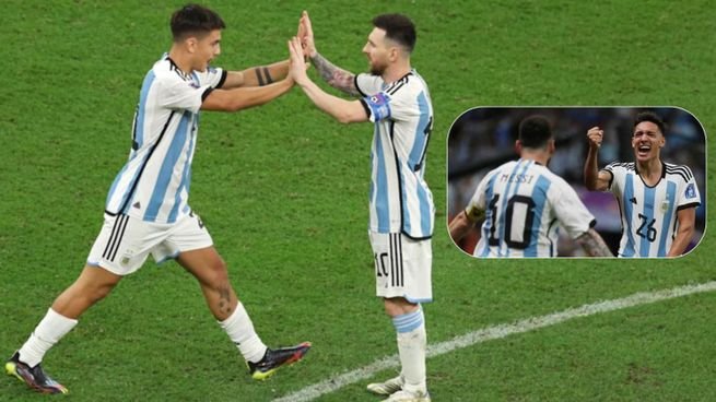 Paulo Dybala y Nahuel Molina durante un partido con la Selección argentina