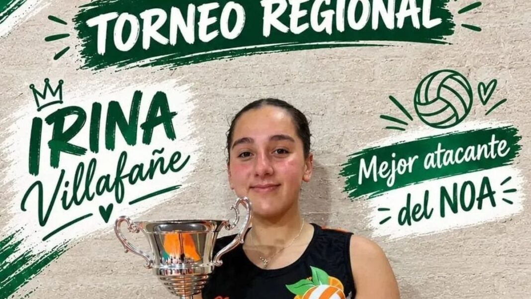 Irina Villafañe, jugadora de vóley, durante un partido