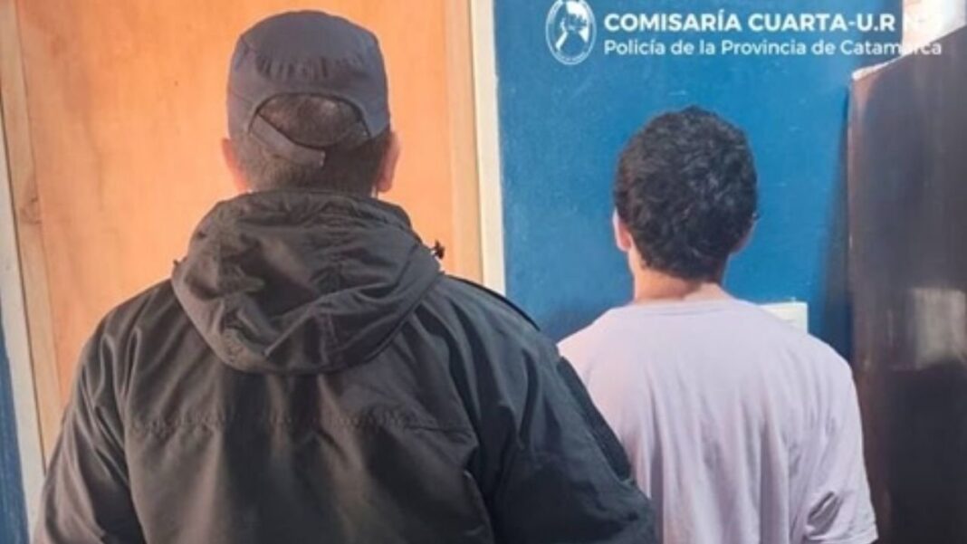 Móvil policial en el barrio Parque Norte durante el procedimiento de aprehensión