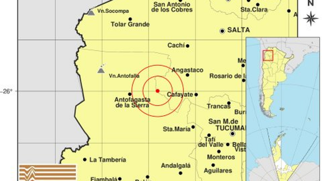 Mapa de Catamarca con la ubicación del epicentro del sismo cerca de Hualfín