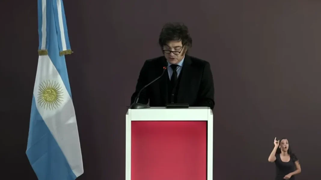 Presidente Javier Milei durante el acto de inauguración de las plantas de litio de Rio Tinto en Catamarca