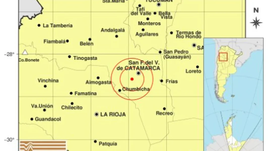 Mapa de Catamarca con epicentro del sismo de magnitud 3,1